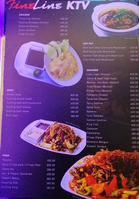 Menu at Fineline KTV Club, Quezon City .